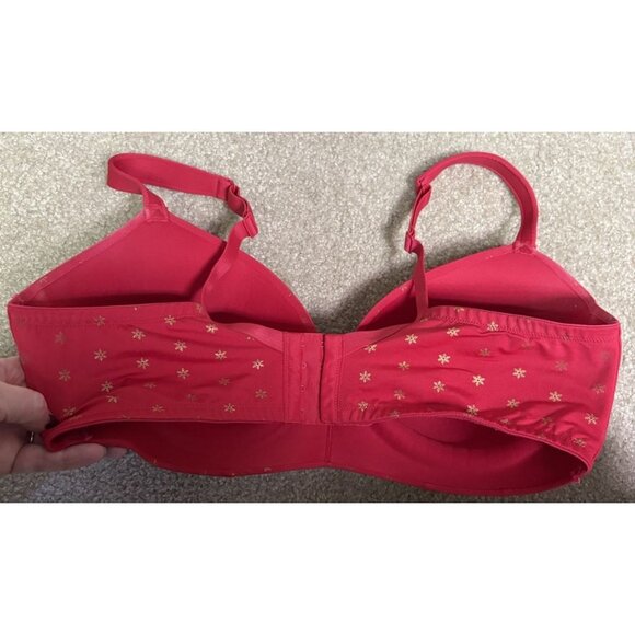 Cacique 40 DDD BRA Red Gold Snowflake Lightly Lined T-Shirt No Wire LANE Bryant - Picture 3 of 6